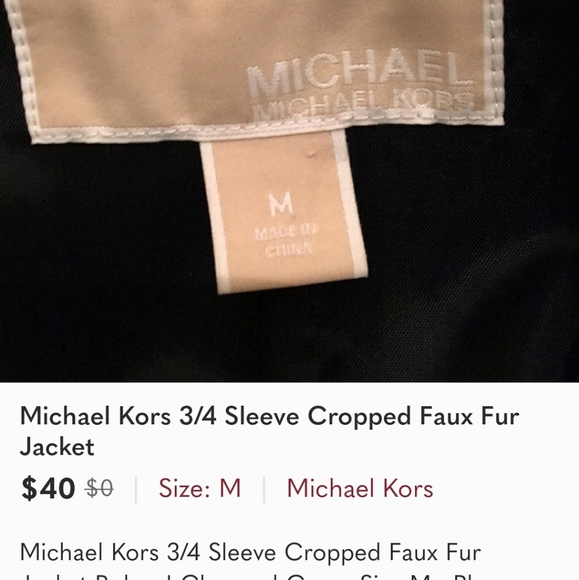 Michael Kors 3/4 Sleeve Cropped Faux Fur Jacket - Picture 3 of 3